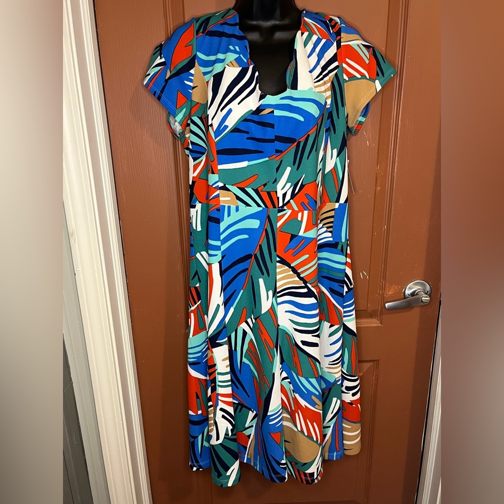 Blue and Orange Maxi Sundress with Flutter Sleeves